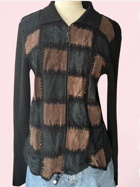 American Vintage Black and Brown Patchwork Zip Jacket